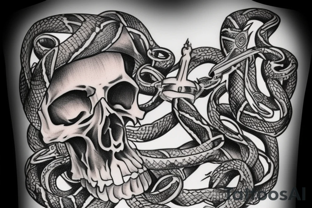 Skull snake and dagger tattoo idea