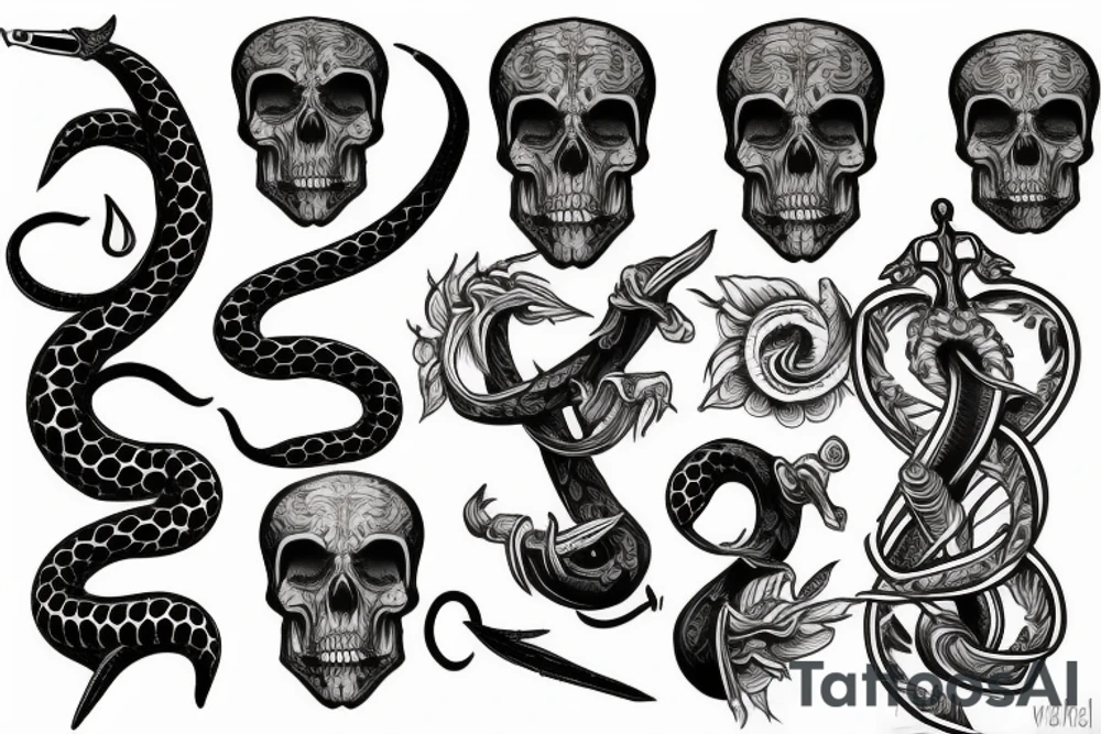 Skull snake and dagger tattoo idea