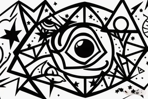 Liones's eye next to Leo star sign, a silhouette of a little girl holding a balloon looking at the star sign tattoo idea