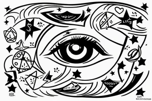 Liones's eye next to Leo star sign, a silhouette of little girl holding a ballon tattoo idea
