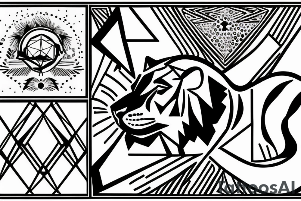 Lioness next to Leo star sign, a silhouette of little girl holding a ballon tattoo idea