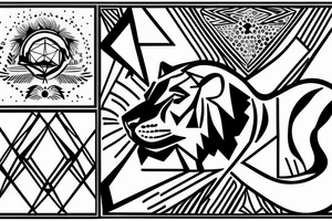 Lioness next to Leo star sign, a silhouette of little girl holding a ballon tattoo idea