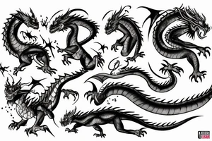 dragon kickboxing in a blistering storm of swords tattoo idea