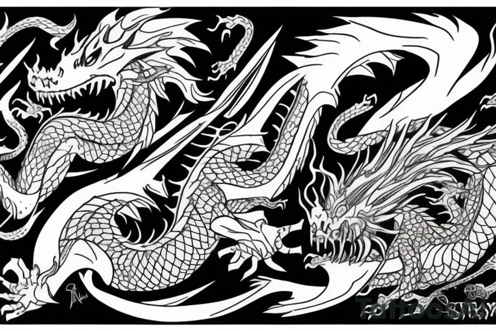 dragon kickboxing in a blistering storm of swords tattoo idea