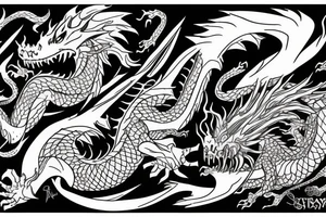 dragon kickboxing in a blistering storm of swords tattoo idea