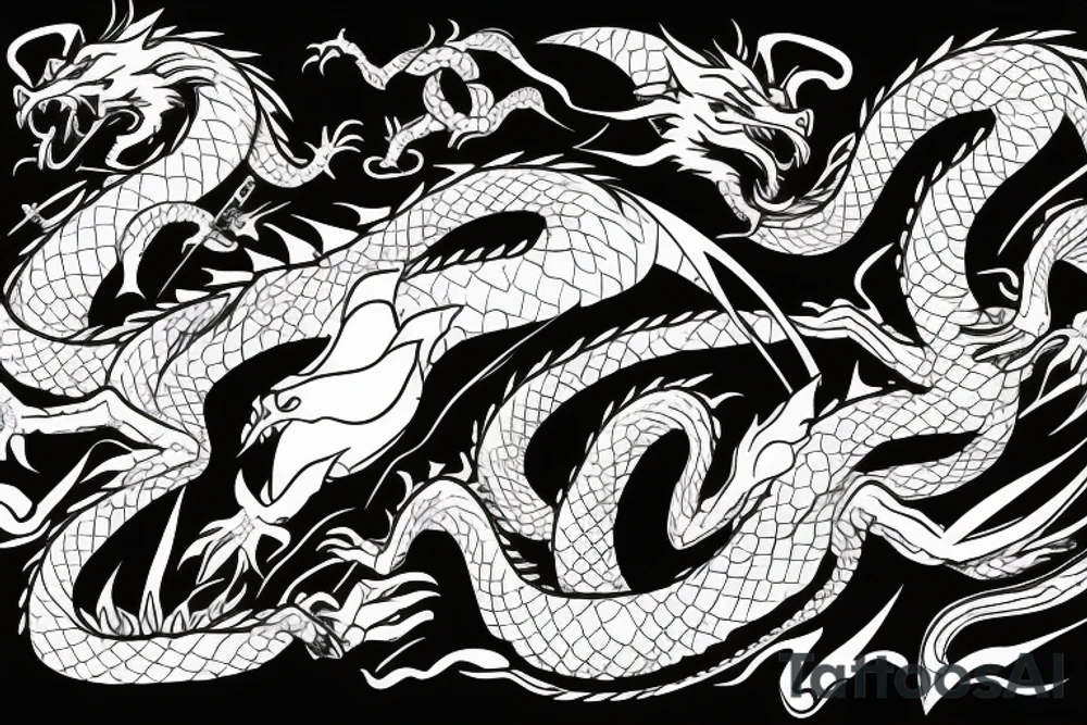 dragon kickboxing with swords tattoo idea