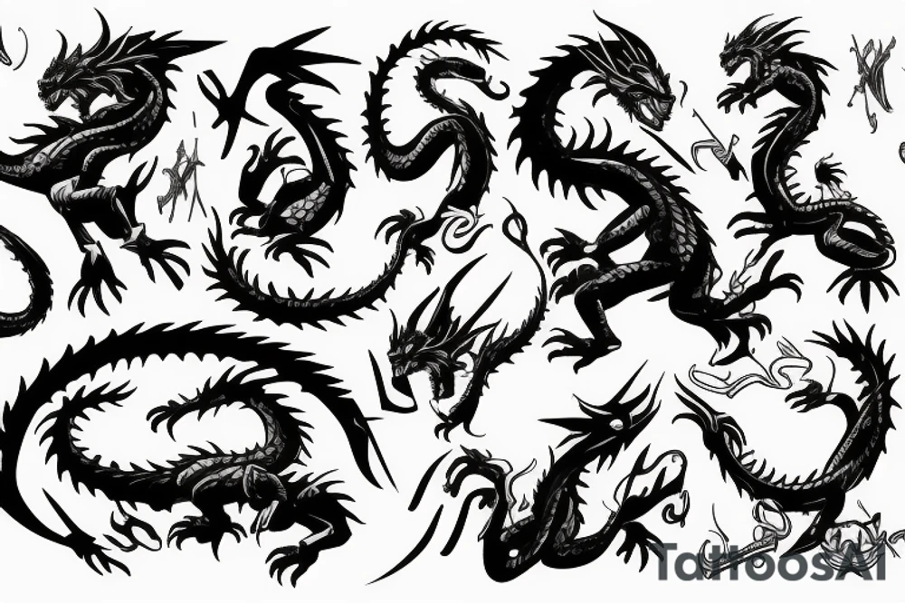 dragon kickboxing with swords tattoo idea