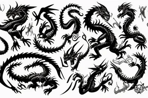 dragon kickboxing with swords tattoo idea