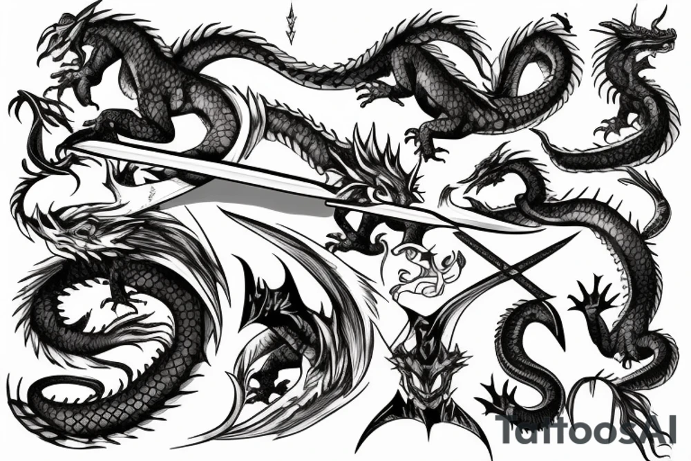 dragon slayer with swords tattoo idea