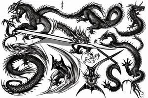 dragon slayer with swords tattoo idea