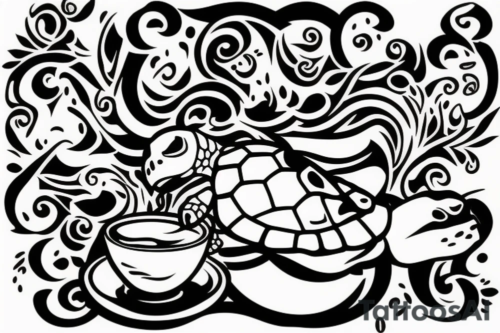 Turtle drinking coffee tattoo idea