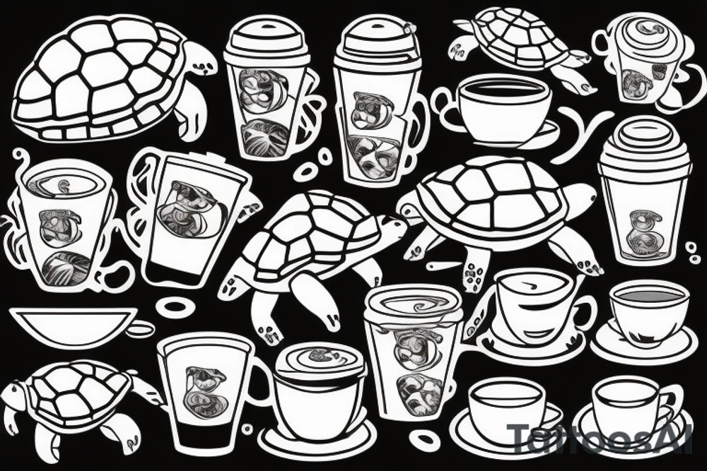 Turtle drinking coffee tattoo idea