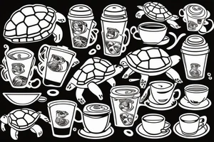 Turtle drinking coffee tattoo idea