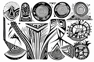 cave drawing of a shaman holding a mushroom, geometric curves, abstract tattoo idea