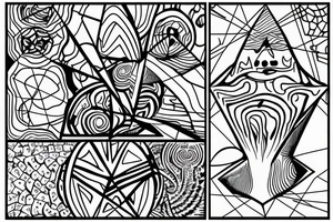 cave drawing of a shaman holding a mushroom, geometric curves, abstract tattoo idea