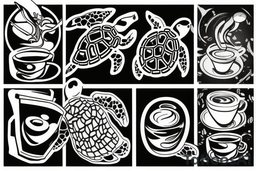 Turtle drinking coffee tattoo idea