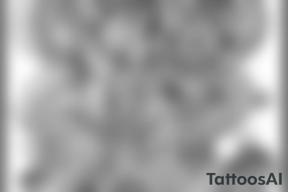 cave drawing of a shaman holding a mushroom, geometric curves, abstract tattoo idea