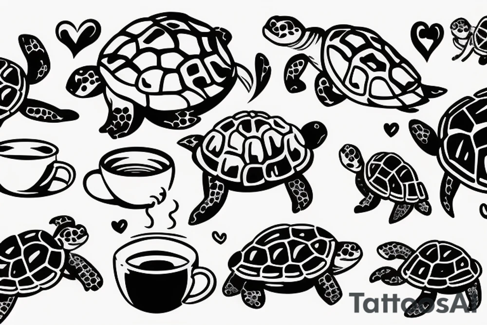 Turtle drinking coffee tattoo idea
