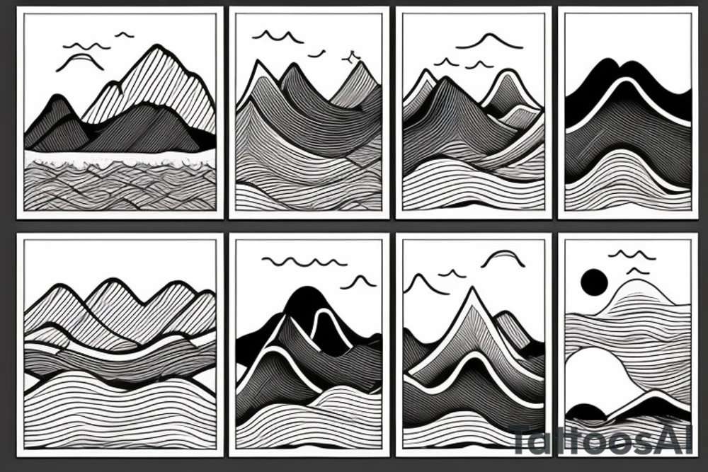 waves and mountains landscape tattoo idea