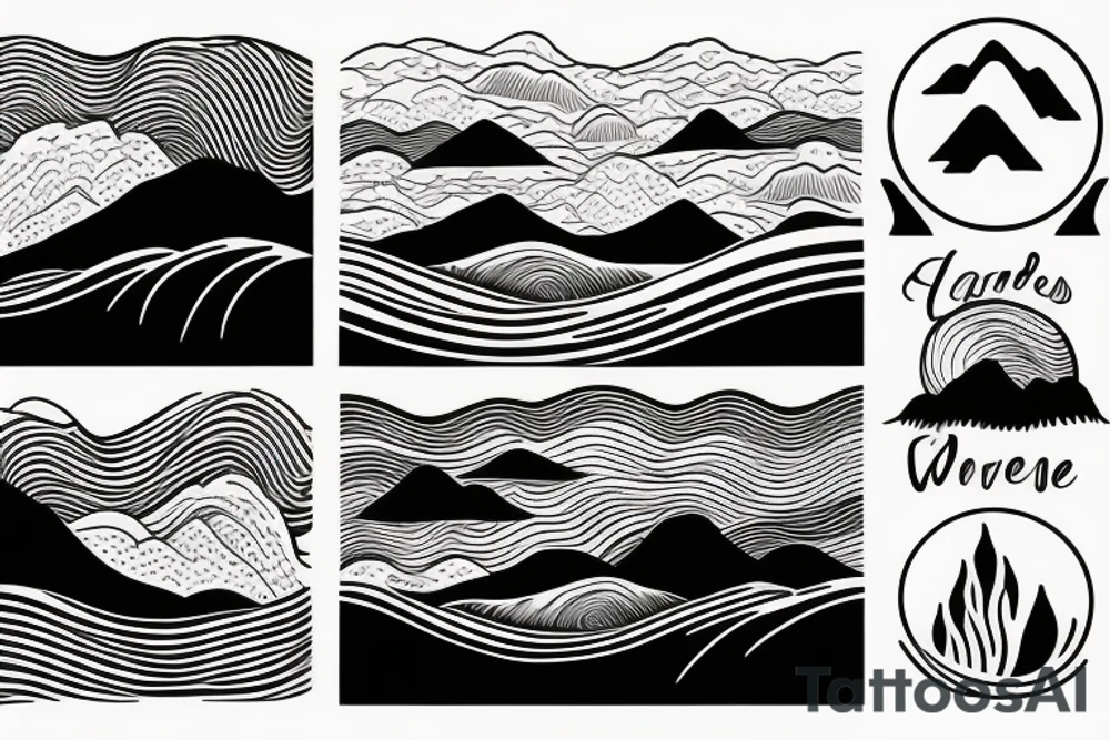 waves and mountains landscape tattoo idea
