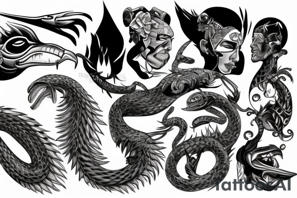 Cobra entrelaçada com heroi grego ou romano tattoo idea