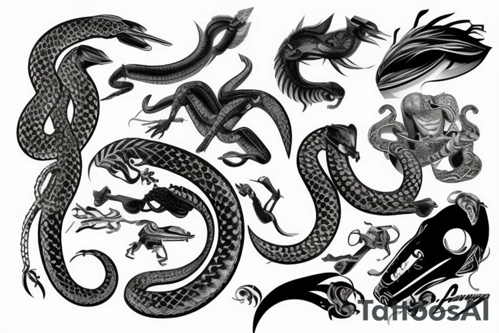 Cobra entrelaçada com heroi grego ou romano tattoo idea