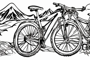 A mountain bike with mountaints in the background tattoo idea