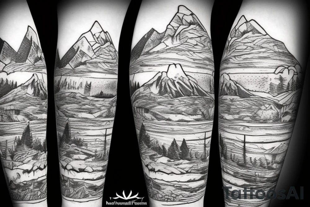 A mountain bike with mountaints in the background tattoo idea