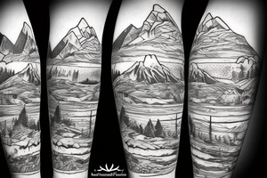 A mountain bike with mountaints in the background tattoo idea