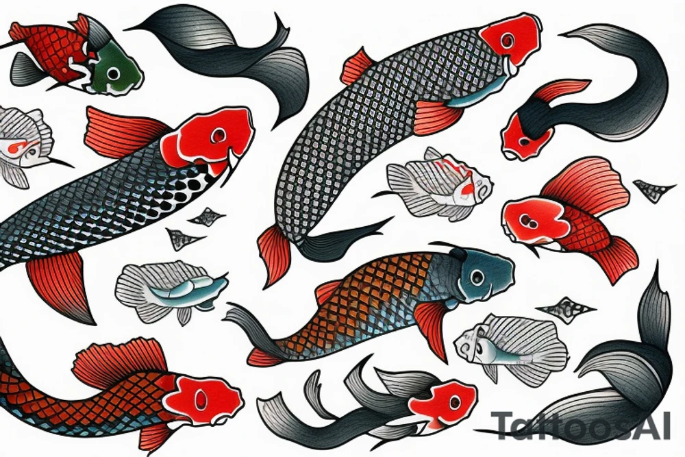 Koi fish swimming upstream tattoo idea