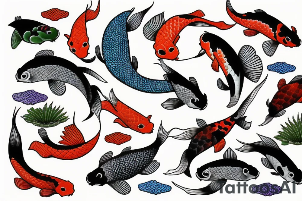 Koi fish swimming upstream tattoo idea