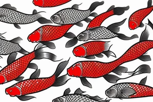 Red and white koi fish swimming upstream, long rectangle tattoo idea