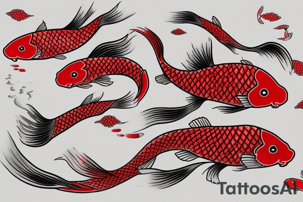 Red and white koi fish swimming upstream, long rectangle tattoo idea