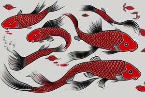 Red and white koi fish swimming upstream, long rectangle tattoo idea