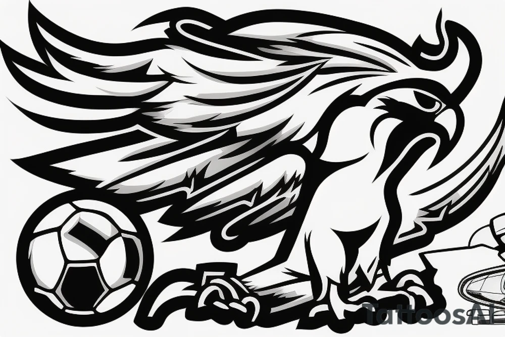 a falcon on a racing car, in a soccer stadium tattoo idea
