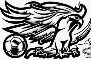 a falcon on a racing car, in a soccer stadium tattoo idea