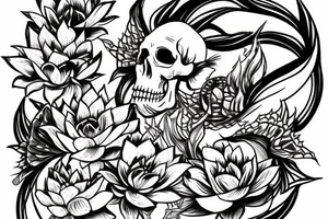 Dragon tattoo with lotus flower and skull tattoo idea