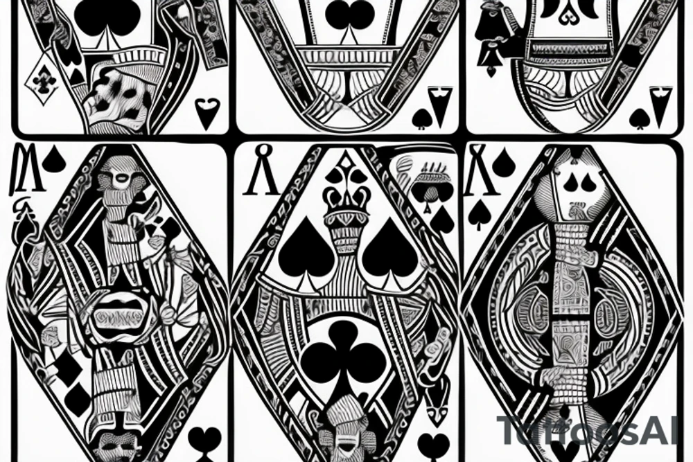 3 playing cards behind each other
ace of spades
4 of hearts
9 of clubs tattoo idea