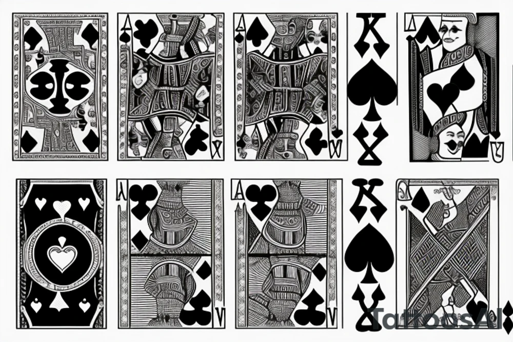 3 playing cards behind each other
ace of spades
4 of hearts
9 of clubs tattoo idea