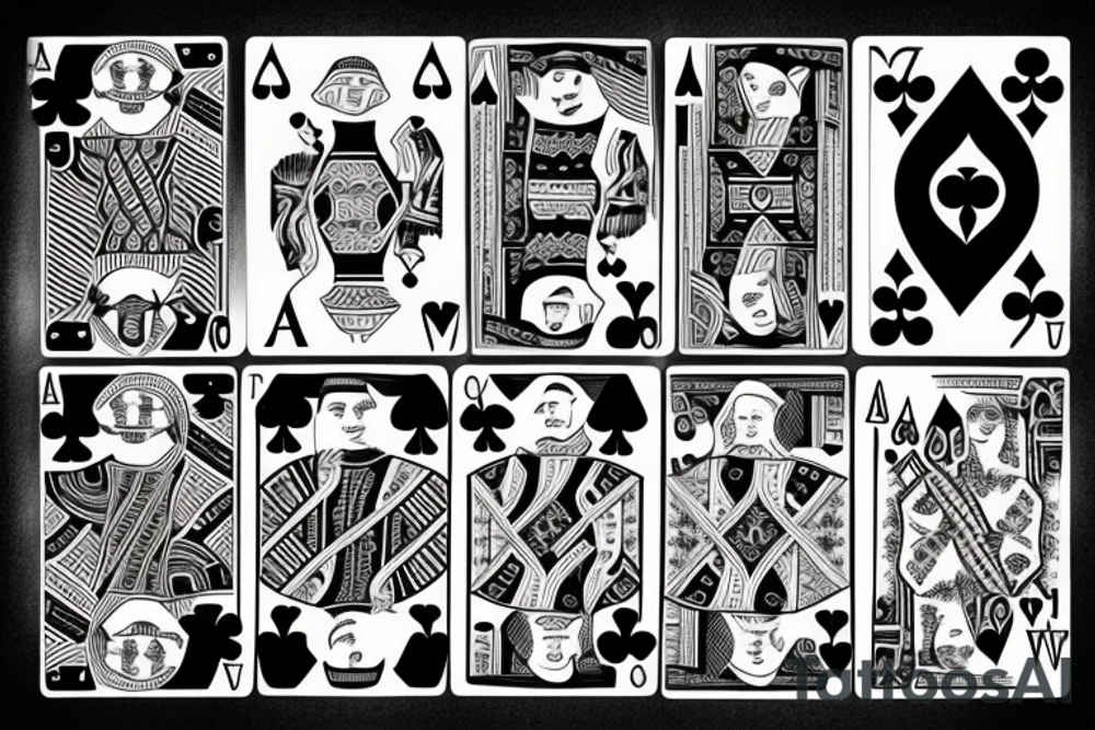 3 playing cards behind each other
ace of spades
4 of hearts
9 of clubs tattoo idea