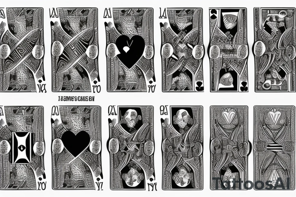 a fan of playing cards
ace of spades
4 of hearts
9 of clubs tattoo idea