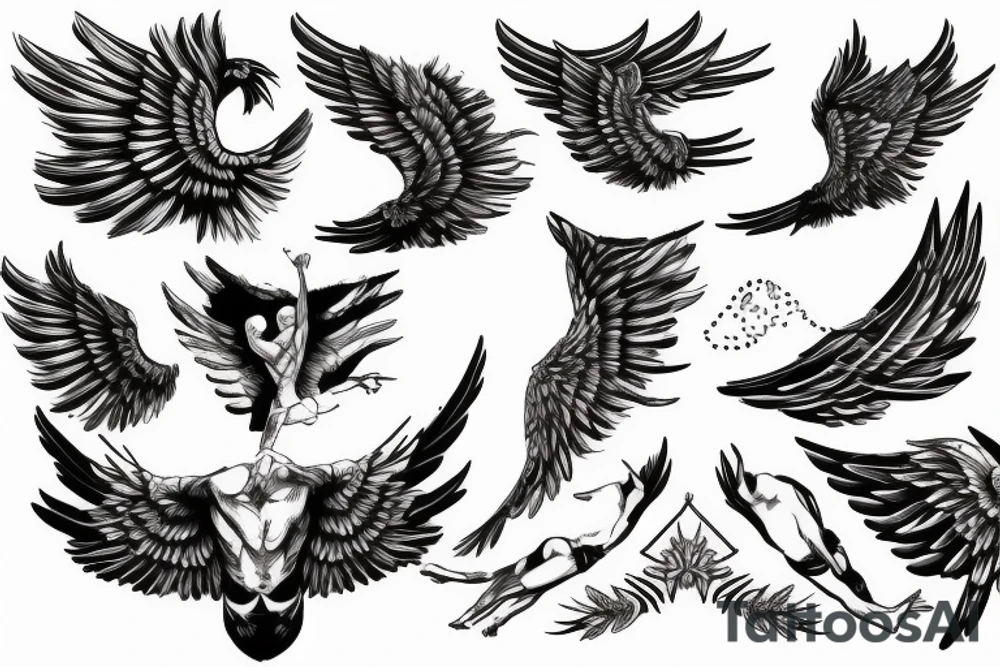 Icarus with wings falling tattoo idea