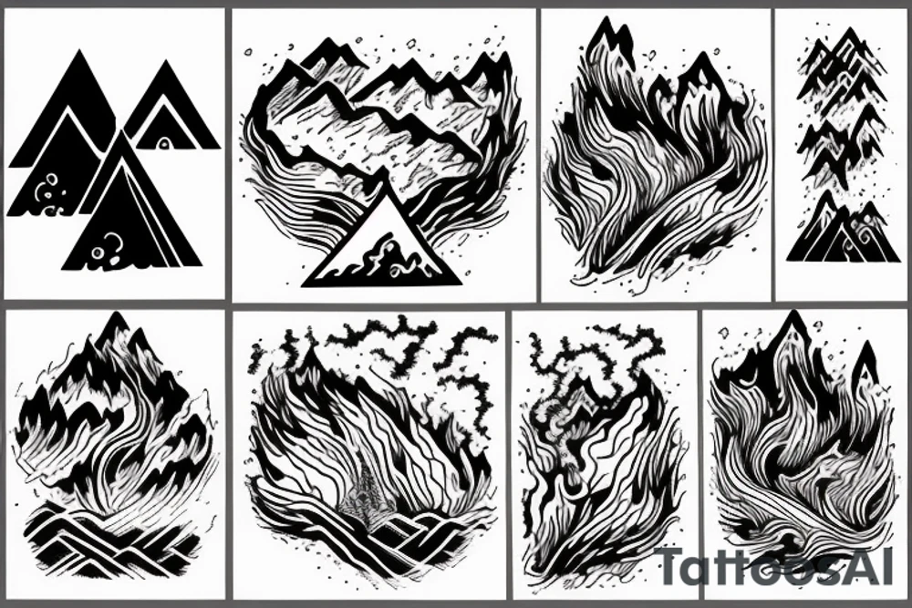 Mountain + fire + water tattoo idea