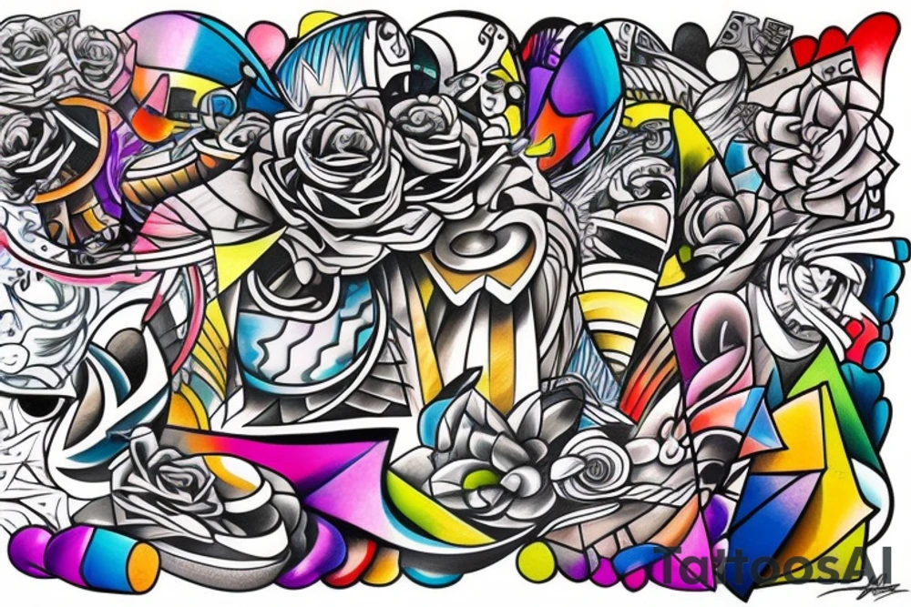 Abstract colorful wide graffiti tattoo idea