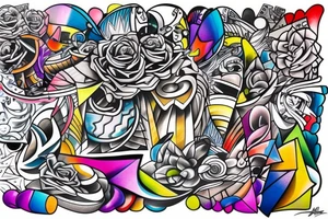 Abstract colorful wide graffiti tattoo idea