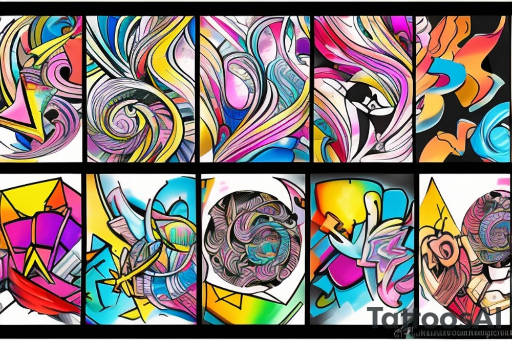 Abstract colorful wide graffiti tattoo idea