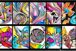 Abstract colorful wide graffiti tattoo idea