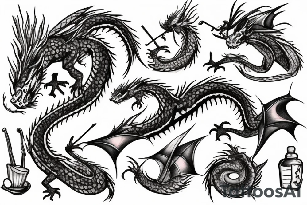 small dragon with a hat tattoo idea