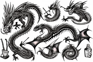 small dragon with a hat tattoo idea
