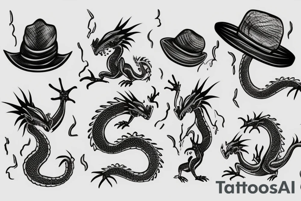small dragon with a hat tattoo idea